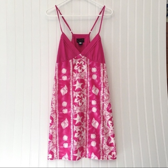 Tiki Palm Hibiscus Print Sundress Pink & White - Picture 2 of 12